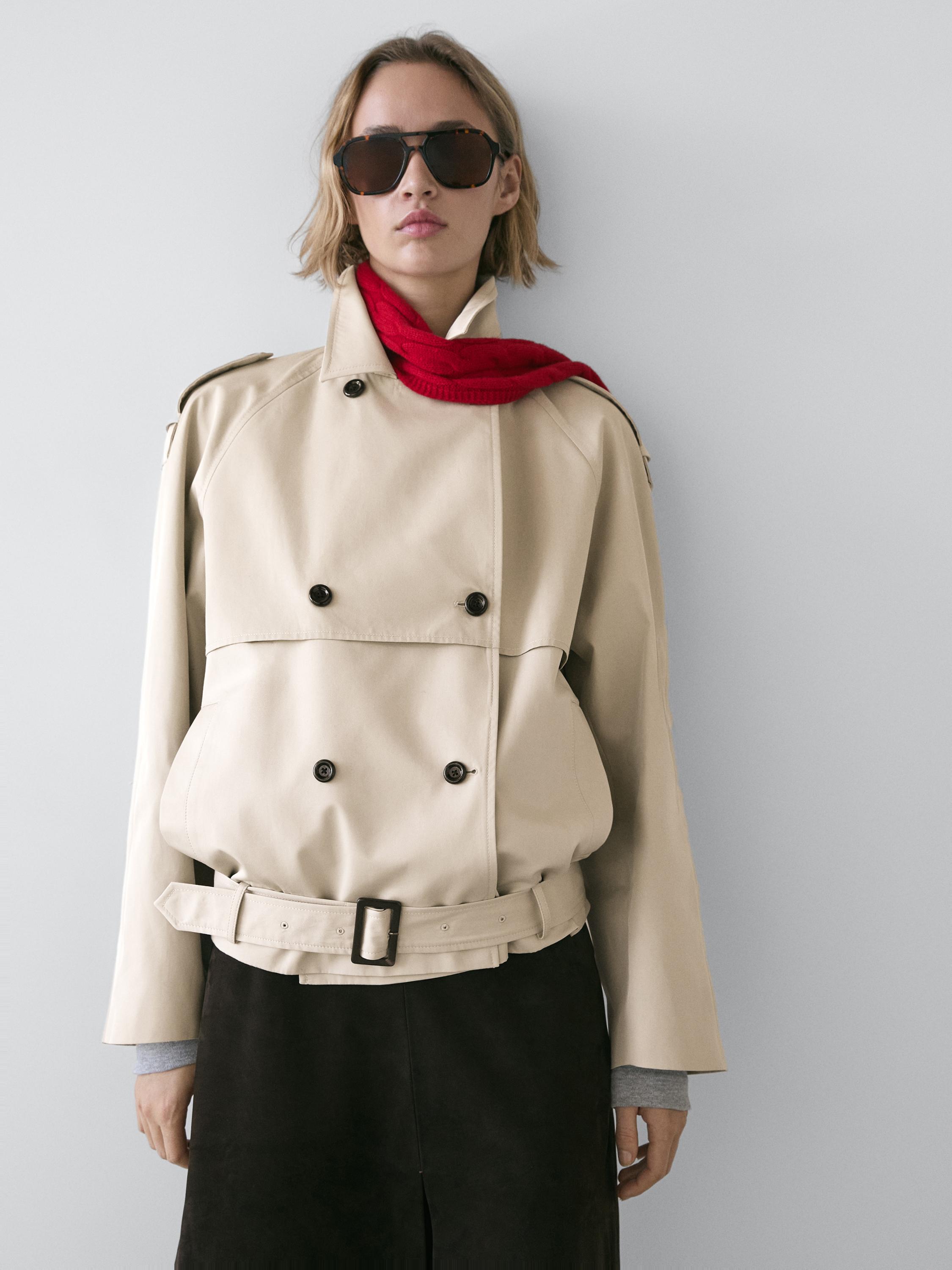 Short trench coat with belt detail